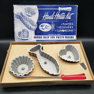 Vintage Handi Hostess Kit Patty Molds Fish Heart Tart Shapes w/ Box & Recipes